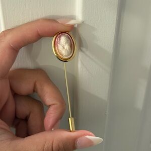 Vintage Cameo Stick Pin Woman Looking into Mirror